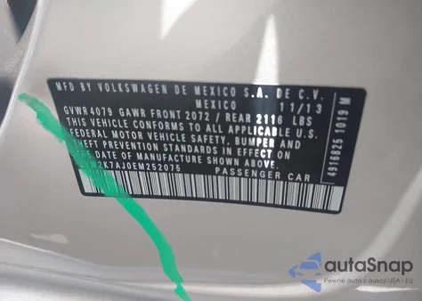 2014 Volkswagen Jetta 2.0L S from USA, damaged, VIN 3VW2K7AJ0EM252075